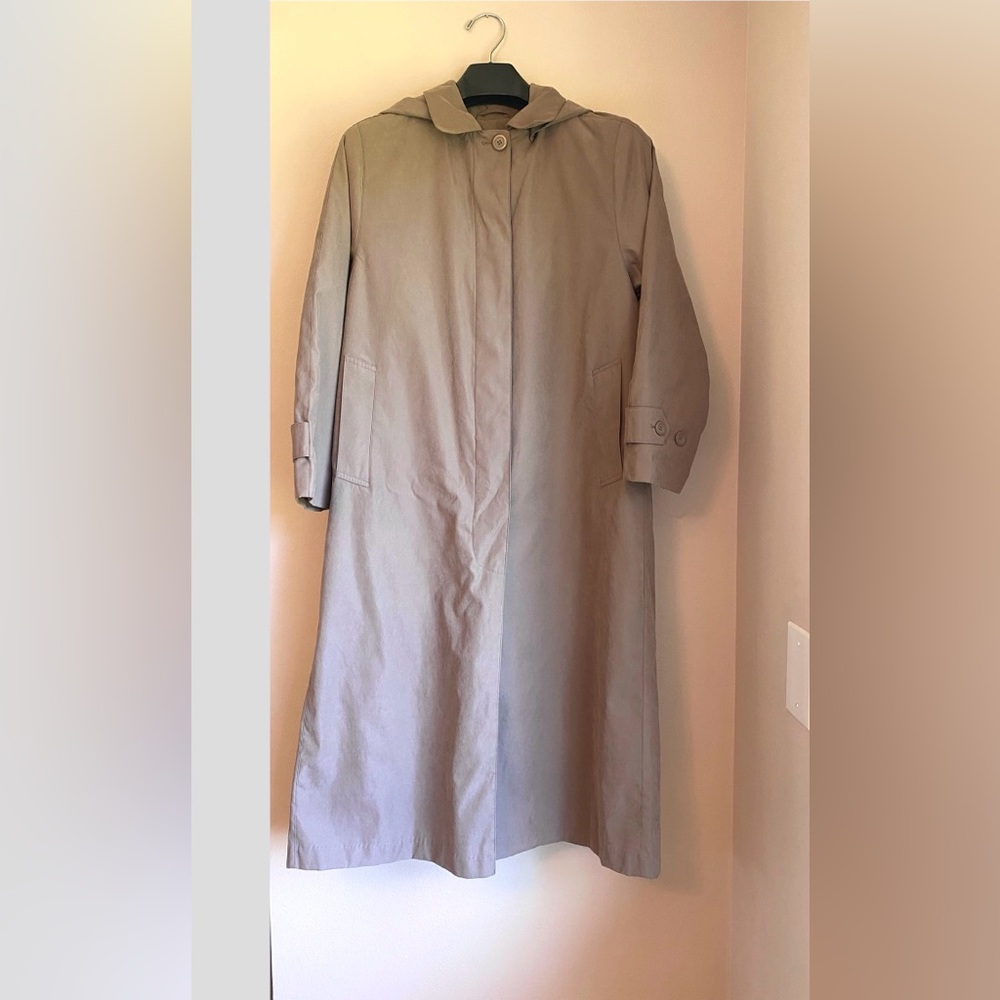 EUC London Fog Trench Petite Small 4 6 8 Fawn Brown Warm Removable Liner Hood
